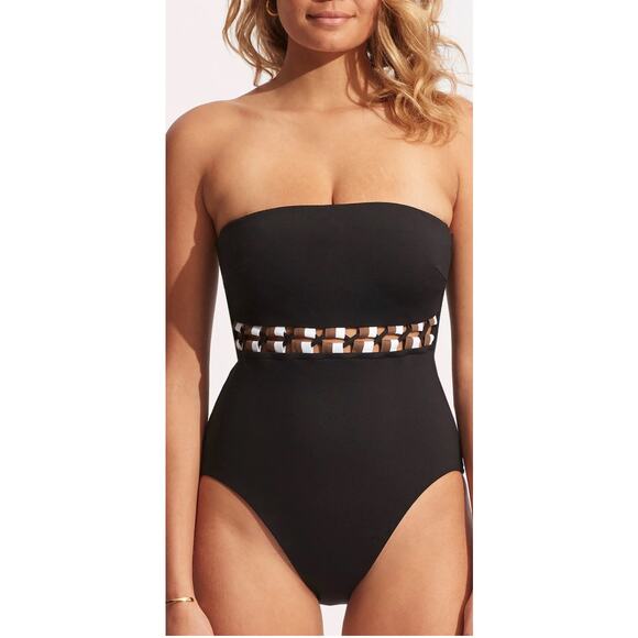 SEAFOLLY Anthropologie One Piece Strapless DD Underwire Swimsuit Black US Size 6 - Picture 1 of 8
